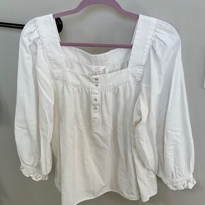LC Lauren Conrad White Square-Neck Button Peasant Blouse